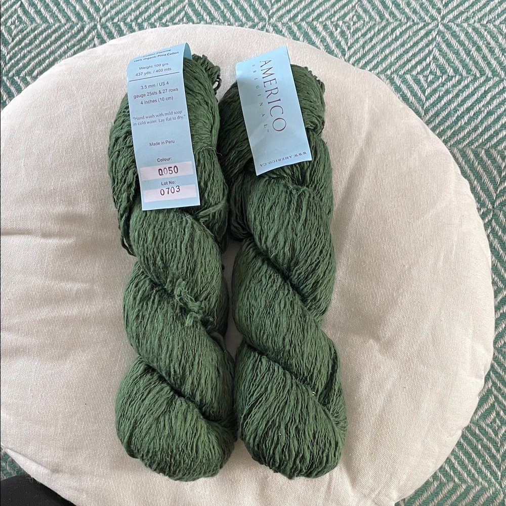 Two skeins of Americo Cotton Flamme Sport Weight Yarn